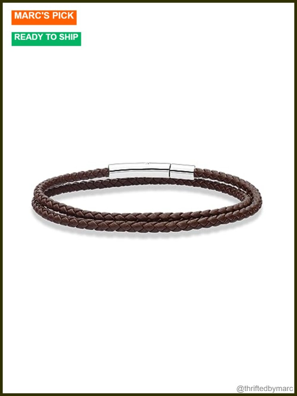Double Wrap Braided Leather Bracelet Stainless Steel Clasp Italian Made